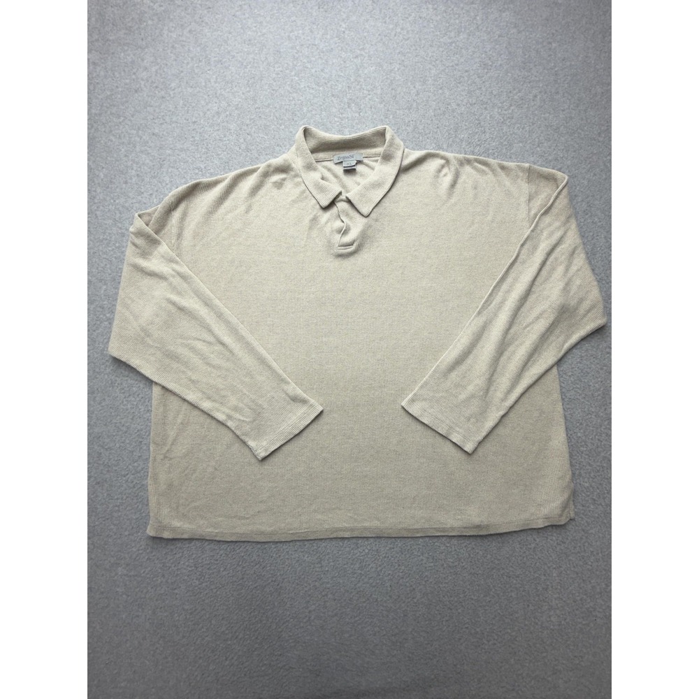 Zegna Sport Sweater Mens XL Beige Linen Cotton Collared Knit Pullover Soft